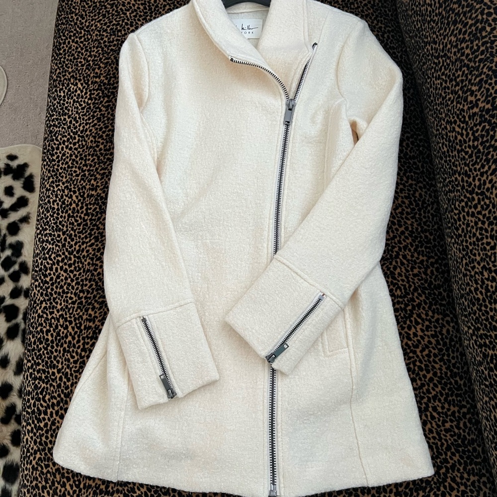 Nicole Miller Off-White Trench Coat with Zipper Details